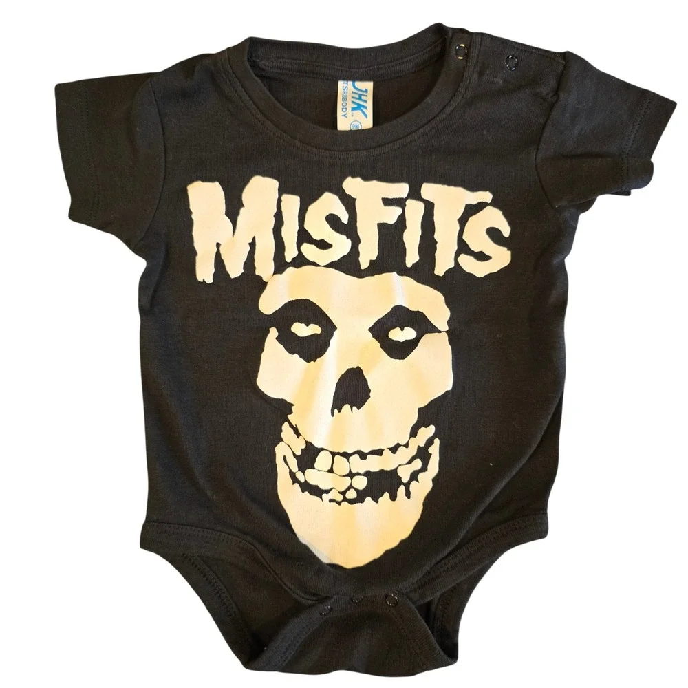 JHK Misfits Punk Rock Fiend Skull Black Infant Bodysuit 9M Short Sleeve Snaps